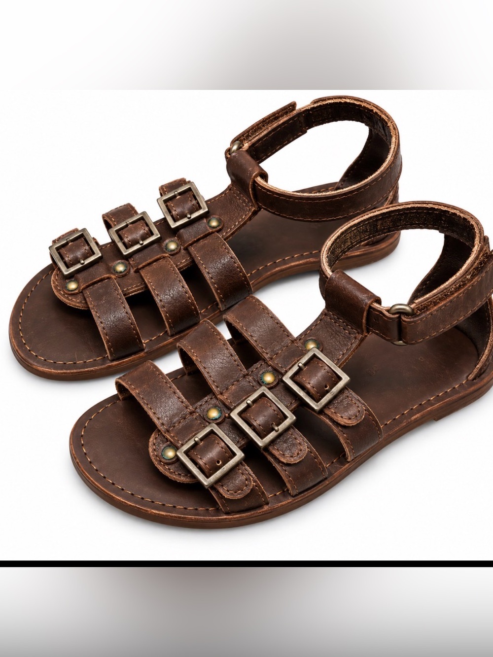 Zara Kids Dark Brown Leather Multi-Strap Buckle Sandals